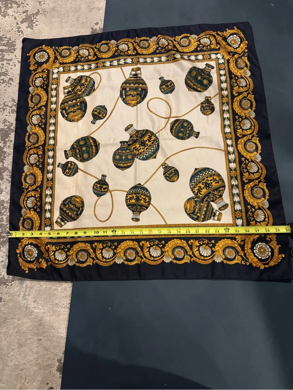 The Art of the Scarf by - Navy & Gold Silk Scarf
